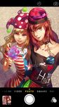  american_flag_dress arm_around_shoulder bangs black_shirt blonde_hair chain clothes_writing clownpiece collar collarbone earth_(ornament) gold_chain gradient_eyes hat hecatia_lapislazuli highres jester_cap lips long_hair looking_at_viewer moon multicolored multicolored_clothes multicolored_eyes multicolored_skirt multiple_girls nose open_mouth phone_screen polos_crown purple_eyes red_eyes red_hair self_shot shirt short_hair side-by-side skirt smile sunyuqian teeth torch touhou viewfinder 