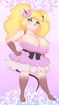  2015 anthro big_breasts blonde_hair bow breasts clothing dress female hair huge_breasts mammal mouse rodent solo tiffy_cheesecake 