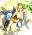  bad_id bad_pixiv_id barefoot beach bikini blonde_hair breasts cleavage hairband inflatable_shark inflatable_toy kawanakajima large_breasts looking_at_viewer million_chain open_mouth original red_eyes short_hair solo swimsuit water_gun 