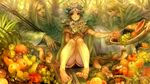  2girls animal barefoot cape cornucopia dragon&#039;s_crown dragon's_crown elf_(dragon&#039;s_crown) elf_(dragon's_crown) ending feet flower food fruit grapes legs multiple_girls official_art pear pointy_ears scepter shorts silver_hair squirrel watermelon yellow_eyes 
