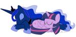  blue_hair crown cutie_mark dm29 duo equine eyes_closed eyeshadow female friendship_is_magic hair horn lying makeup mammal my_little_pony necklace princess_luna_(mlp) purple_hair simple_background sleeping twilight_sparkle_(mlp) white_background winged_unicorn wings 