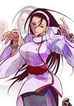  bangle black_hair blue_eyes bracelet breasts chinese_clothes cowboy_shot earrings hair_pulled_back hairband jewelry kagehi_no_loo kagura_chizuru large_breasts long_hair solo the_king_of_fighters zoom_layer 