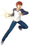  absurdres blue_pants brown_eyes emiya_shirou fate/stay_night fate_(series) full_body highres male_focus official_art orange_hair pants solo takeuchi_takashi transparent_background 