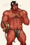  abs biceps big_muscles bulge clothed clothing demon fangs hair hairy half-dressed horn humanoid loincloth male melee_weapon muscles nipples ogre pecs pockyrumz red_skin scar solo standing sword teeth toned topless vein vpl weapon 