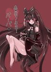  bare_legs black_bow black_dress black_hair blush bow breasts cleavage commentary_request dress gothic_lolita hair_bow heart heart-shaped_pupils kantai_collection large_breasts lolita_fashion long_hair navel pregnant red_eyes seaplane_tender_hime shinkaisei-kan solo symbol-shaped_pupils translation_request very_long_hair yamoto 