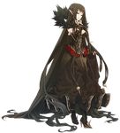  absurdly_long_hair black_dress brown_hair dress fate/apocrypha fate_(series) full_body highres jpeg_artifacts konoe_ototsugu long_hair looking_at_viewer official_art one_eye_closed pointy_ears semiramis_(fate) smile solo transparent_background very_long_hair 