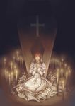  absurdres ahoge candle closed_eyes cross esther_blanchett flower highres lily_(flower) red_hair solo spade-m trinity_blood 