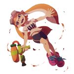  bike_shorts dew-spiegel domino_mask fangs goggles goggles_on_head inkling long_hair mask open_mouth orange_eyes orange_hair pointy_ears shoes splatoon_(series) splatoon_1 splattershot_(splatoon) tentacle_hair 