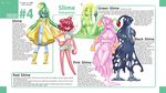  5girls ahoge black_hair black_skin blonde_hair blue_skin boots breasts butterfly goo_girl green_eyes green_hair green_skin hard_translated highres long_hair monster_girl monster_musume_no_iru_nichijou multiple_girls naked_coat navel orange_eyes pink_hair pink_skin raincoat red_eyes red_hair red_skin rubber_boots simple_background suu_(monster_musume) tentacle_hair very_long_hair yellow_boots 