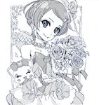  davi_(dokidoki!_precure) dokidoki!_precure dress flower greyscale hat headset idol jewelry kenzaki_makoto looking_at_viewer microphone monochrome necklace nobita outstretched_hand pearl_necklace precure ribbon rose short_hair smile solo traditional_media 