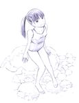  barefoot monochrome one-piece_swimsuit original school_swimsuit sketch solo swimsuit traditional_media twintails yoshitomi_akihito 