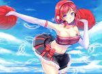  bad_id bad_nicoseiga_id bare_shoulders blush breasts cheerleader cleavage elbow_gloves gloves gorua_(youce01) headphones headset large_breasts looking_at_viewer love_live! love_live!_school_idol_project midriff navel nishikino_maki pom_poms purple_eyes red_hair short_hair skirt solo star strapless takaramonozu tubetop white_gloves 