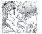  can eva_02 greyscale hair_ornament jpeg_artifacts long_hair looking_at_viewer mecha monochrome neon_genesis_evangelion nobita smile solo souryuu_asuka_langley traditional_media 