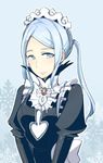  blue_eyes blue_hair fire_emblem fire_emblem_if flora_(fire_emblem_if) maid maid_headdress shougayaki_(kabayaki_3) solo 