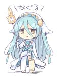  :&lt; anklet aqua_(fire_emblem_if) asymmetrical_legwear bad_id bad_pixiv_id barefoot blue_hair chibi closed_mouth elbow_gloves fire_emblem fire_emblem_if gloves holding jewelry long_hair open_mouth solo staff teu_(navy) thigh_strap translated triangle_mouth v-shaped_eyebrows white_gloves white_legwear yellow_eyes 