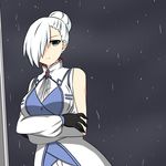  alternate_costume alternate_hairstyle black_gloves breasts brooch gloves hair_bun hair_over_one_eye highres jewelry large_breasts rwby shikniful solo white_hair winter_schnee 
