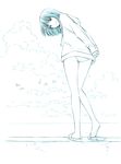  bikini feet flip-flops hood hood_down hooded_jacket hoodie jacket jacket_over_swimsuit monochrome original sandals short_hair sketch soles solo swimsuit traditional_media yoshitomi_akihito 