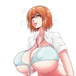  1girl breasts female green_eyes huge_breasts lips necklace orange_hair psp(3dass) puffy_nipples short_hair simple_background solo underboob white_background 