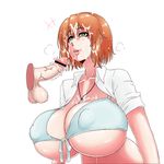  1girl bar_censor breasts censored cum cum_on_hair disembodied_penis erection facial green_eyes huge_breasts lips magic_penis necklace orange_hair penis pointless_censoring psp(3dass) puffy_nipples short_hair simple_background solo_focus testicles underboob veiny_penis white_background 