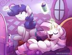  2015 blue_eyes blush braeburned cutie_mark duo equine eyes_closed fainting_couch female feral friendship_is_magic glowing hair hair_brush hooves horn inside littleivy25 long_hair lying magic mammal mane_swap multicolored_hair my_little_pony on_back open_mouth purple_hair rarity_(mlp) sibling sisters sitting stool sweetie_belle_(mlp) two_tone_hair unicorn 