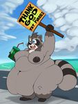  absurd_res ambiguous_gender anthro beverage breasts dawmino drink food hi_res mammal outside overweight raccoon soda 
