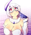  2015 absol big_breasts blush breasts bust_portrait chest_tuft cleavage clothed clothing eyewear female fur glasses gloves hair hi_res human looking_at_viewer makeup mammal nintendo pok&eacute;mon red_eyes ryousakai shirt short_hair solo tuft video_games white_hair 