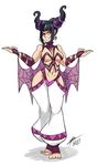  alternate_costume arm_ribbon bad_id bad_tumblr_id baggy_pants bare_shoulders barefoot bigdead93 black_hair breasts cape contrapposto drill_hair earrings fingerless_gloves full_body gloves han_juri highres hip_vent jewelry large_breasts navel pants purple_eyes revealing_clothes ribbon sidelocks solo spider_web_print standing street_fighter street_fighter_iv_(series) toeless_legwear twin_drills wide_hips 