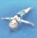  :o afloat anastasia_(idolmaster) barefoot bikini blue_bikini blue_eyes blush breasts cleavage hanarito highres idolmaster idolmaster_cinderella_girls jewelry looking_at_viewer lying medium_breasts navel necklace on_back open_mouth outstretched_arms partially_submerged see-through short_hair side-tie_bikini silver_hair solo spread_arms swimsuit upside-down water wet wet_clothes 