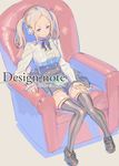  blonde_hair blue_eyes headphones nagisa_kurousagi original sitting skirt solo thighhighs twintails 