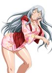  1girl breasts chouun_shiryuu eyes_closed female ikkitousen large_breasts long_hair official_art simple_background smile solo standing white_hair 