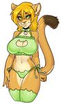  2015 anthro bell blonde_hair bra cleavage clothed clothing collar cougar feline female green_eyes hair looking_at_viewer mammal navel panties rhoda solo standing underwear xenthyl 