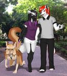  2015 all_fours anthro breasts canine clothing female male mammal master nipples nnecgrau pants park pet red_eyes shirt 