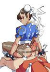  1boy 1girl ass bigdead93 bracelet brown_eyes brown_hair bun_cover buttjob china_dress chinese_clothes chun-li cum cum_on_ass cum_on_hair double_bun dress ejaculation facial girl_on_top hetero highres jewelry large_penis looking_back no_panties pantyhose penis puffy_short_sleeves puffy_sleeves reverse_cowgirl_position sash sex short_hair short_sleeves simple_background solo_focus spiked_bracelet spikes straddling street_fighter torn_clothes torn_pantyhose uncensored 
