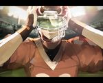  ayatoki-1 eyeshield_21 football_uniform gloves helmet highres kobayakawa_sena looking_at_viewer sportswear sweat 