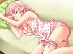  alternate_hairstyle amamoto_fuuka armpits ass bangs bow breasts buttons cleavage closed_eyes couch covered_nipples dutch_angle food_print frills game_cg ginta hair_down indoors leg_garter long_legs lying medium_breasts on_couch on_side pajamas panties panty_peek parted_lips pillow pink_hair short_hair short_shorts shorts sleeping sleeveless solo strawberry_print sugar+spice! sugar+spice_2 unbuttoned underwear underwear_only white_panties 