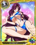  absurdly_long_hair armband artist_request breasts card_(medium) character_name chess_piece circlet hair_over_one_eye high_school_dxd large_breasts lipstick long_hair long_legs makeup midriff nail_polish o-ring o-ring_top official_art purple_eyes purple_hair purple_lipstick queen_(chess) solo swimsuit torn_clothes torn_swimsuit trading_card very_long_hair yubelluna 