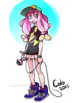 artist_name bangs baseball_cap blunt_bangs colo_(nagrolaz) dated drooling full_body hat long_hair open_mouth paruko_(splatoon) pink_hair shoes simple_background skirt solo splatoon_(series) splatoon_1 standing white_background 