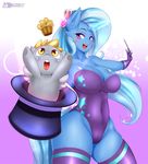  2015 anthro anthrofied big_breasts blue_fur blue_hair blush breasts cleavage clothed clothing derpy_hooves_(mlp) equine eyeshadow female food friendship_is_magic fur gloves hair hairclip hat horn horse legwear leotard long_hair magic magician magician_hat makeup mammal mleonheart muffin multicolored_hair my_little_pony open_mouth pegasus pony purple_eyes purple_legwear solo star stockings teeth thick_thighs tongue trixie_(mlp) two_tone_hair unicorn voluptuous wand wings 