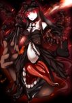  bare_shoulders black_bow black_hair bow breasts chain choker claws gauntlets glowing glowing_eyes gothic_lolita hair_bow kantai_collection large_breasts lolita_fashion long_hair navel red_eyes seaplane_tender_hime shinkaisei-kan solo spikes tongue yottan 