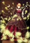  beatrice blonde_hair blue_eyes breasts bug butterfly choker crescent dress flower hair_flower hair_ornament hand_on_hip highres insect mansion medium_breasts palinus pipe rose solo umineko_no_naku_koro_ni 