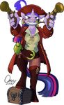  2015 anthro anthrofied clothing cutlass equine feathers female flintlock friendship_is_magic gold_(metal) gold_tooth gun handgun hi_res horn knife mammal melee_weapon my_little_pony omny87 piercing pirate pirate_costume pirate_hat ranged_weapon solo sword treasure_chest twilight_sparkle_(mlp) unicorn weapon 