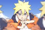  blonde_hair blue_eyes boruto:_naruto_the_movie clone facial_mark forehead_protector hand_seal male_focus naruto naruto_(series) soyaka spoilers uzumaki_boruto 