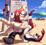 2015 absurd_res anal anal_penetration anthro beach bottomless clothed clothing cum cum_in_ass cum_inside elbow_gloves fingerless_gloves girly gloves half-dressed hextra hi_res legwear lifeguard male male/male open_mouth penetration penis piledriver_position rapture red_eyes reptile scalie seaside sex sigma_x snake socks stockings striped_legwear striped_socks stripes thong tongue tongue_out v-0-1-d 