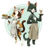  ambiguous_gender apron barista baristacat cat cupcakes digitigrade feline food looking_at_viewer maid_uniform mammal orange_eyes schmoesi waiter 