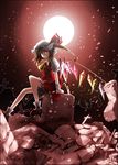  bad_id bad_pixiv_id blonde_hair cross flandre_scarlet graveyard hat kazetto moon one_side_up red_eyes short_hair sitting solo touhou wings 