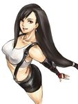  black_hair brown_eyes earrings elbow_gloves final_fantasy final_fantasy_vii fingerless_gloves gloves gus_(clarkii) jewelry long_hair miniskirt open_mouth ponytail skirt suspenders tank_top tifa_lockhart 