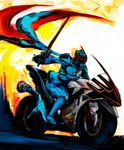  ground_vehicle kamen_rider kamen_rider_w kaoru348 male_focus monster motor_vehicle motorcycle nasca_dopant scarf solo sword weapon 