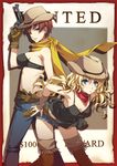  adamon bad_id bad_pixiv_id blonde_hair blue_eyes boots brown_eyes brown_hair bustier camisole cowboy_hat fringe_trim gloves gun hand_on_hip handgun hat holster leaning_forward lingerie looking_back multiple_girls original revolver scarf shorts thigh_boots thighhighs underwear wanted weapon western 