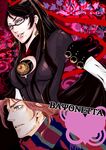  apiana bayonetta bayonetta_(character) beauty_mark black_hair bodysuit brown_hair chains earrings glasses grey_eyes hair_bun jewelry long_hair luka mole red_ribbon ribbon short_hair very_long_hair 