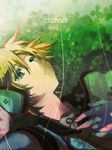  aqua_eyes blonde_hair clover headphones hekicha kagamine_len male_focus solo vocaloid 